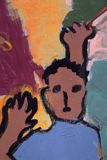 Pintura con hombre en primer plano